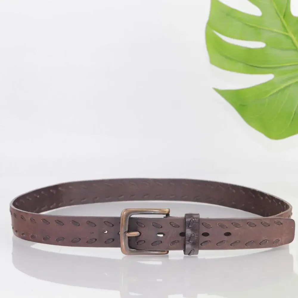 Levis Mens Belt Size 40 Brown Leather Whipstitched Adjustable Casual